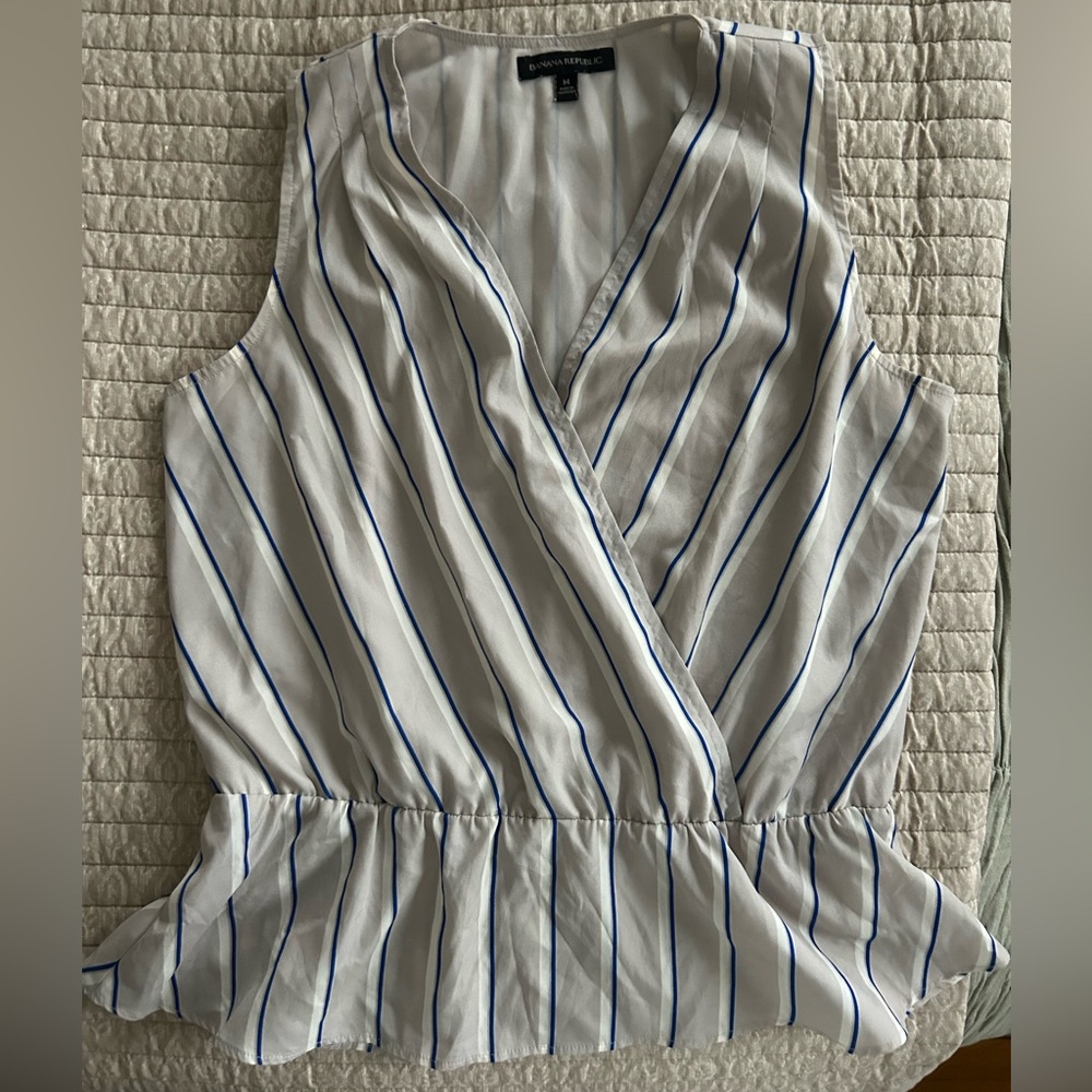 Blue and white striped Banana Republic sleeveless blouse